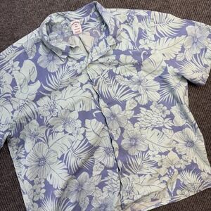 Brooks Brothers Shirt Men 2XL Blue Teal Floral Seersucker Camp Loop Collar Beach